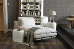Floria, Fauteuil, Natuurlijk Linnen En Zwart Metaal