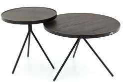 Madison, Bijzettafel, Eiken En Metaal, Rond, 60 Cm, Donkerbruin