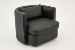 Nelia, Fauteuil, Leer Zwart, Draaibaar